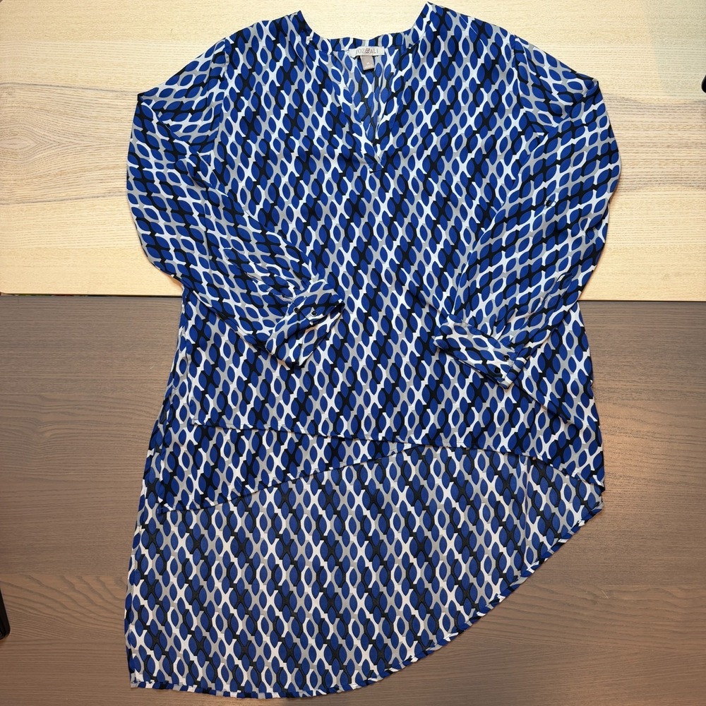 Roz & Ali Top Women XL Geometric Print High‎ Low
